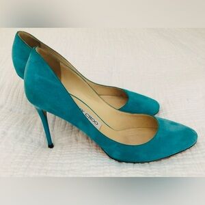 Jimmy Choo London Malibu Teal Suede Stilettos
